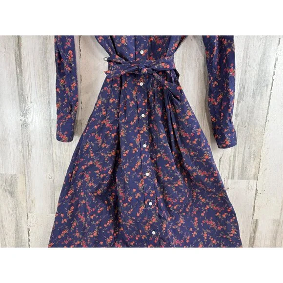 Ann Mashburn Sz XS Classic Shirtwaist Dress Liberty London Elizabeth Navy Floral - Picture 3 of 16